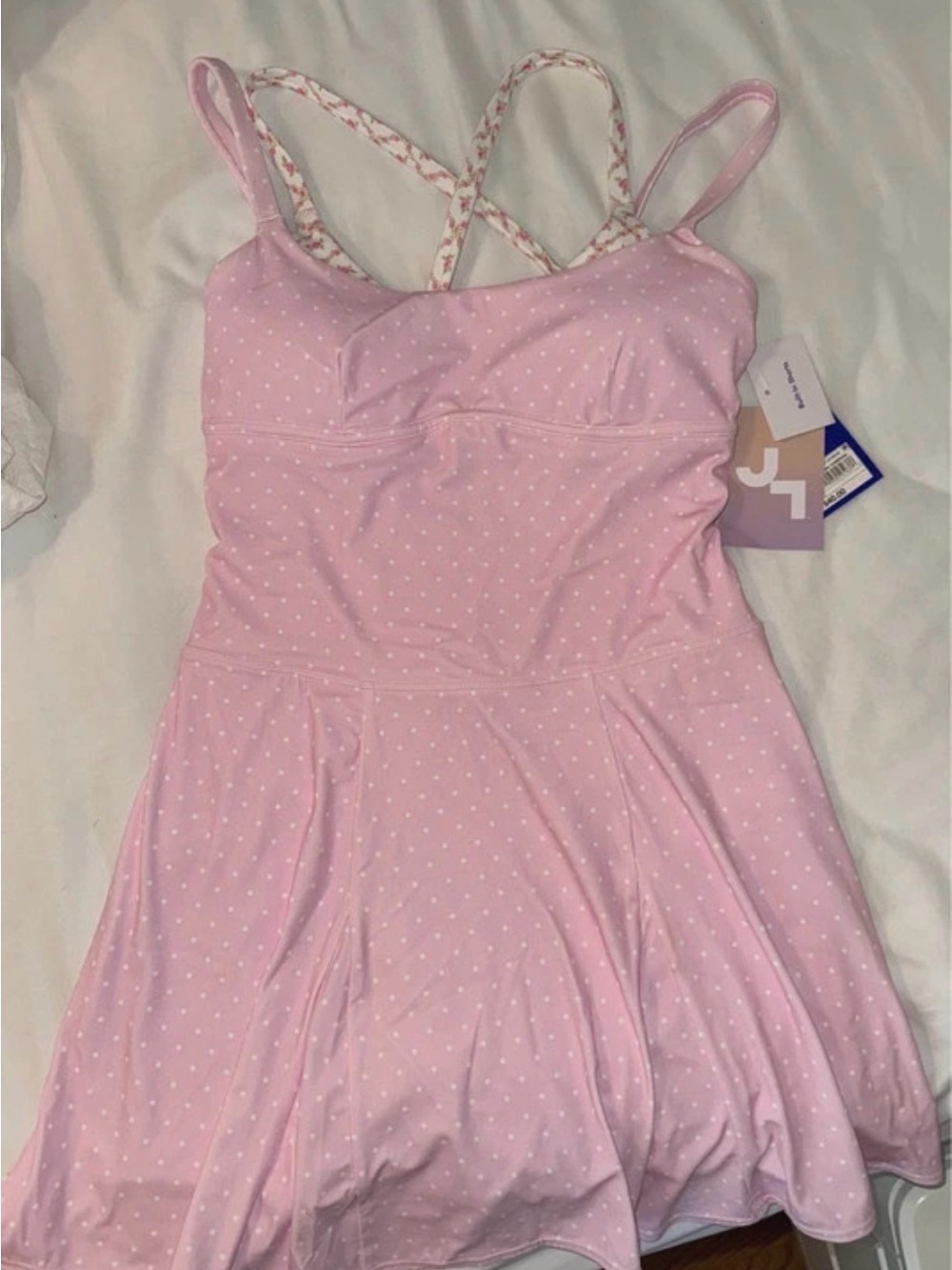 Pink Polka Dot Athletic Dress with Cross Back Straps
